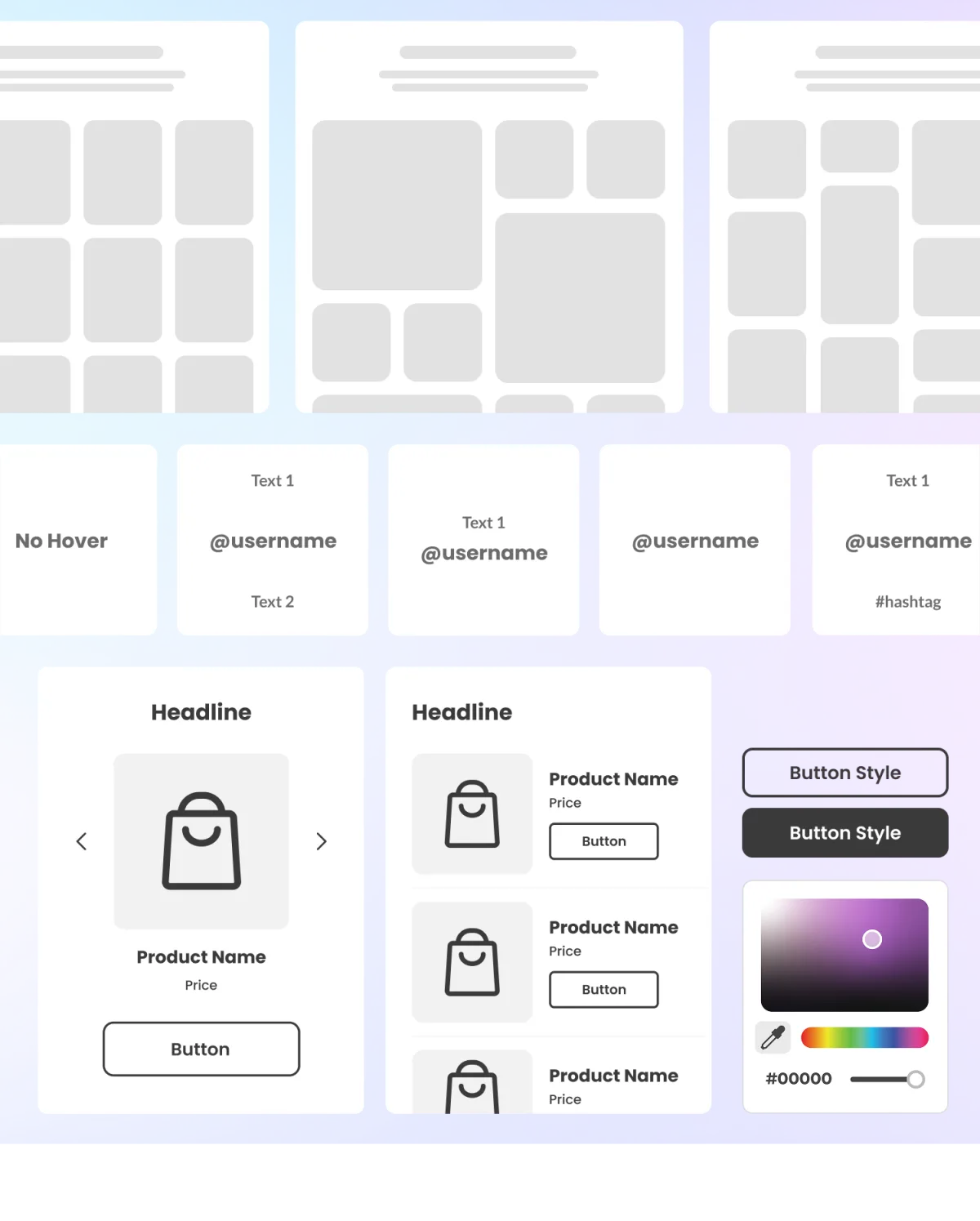 Customizable Shop The Look layouts, buttons, and color picker