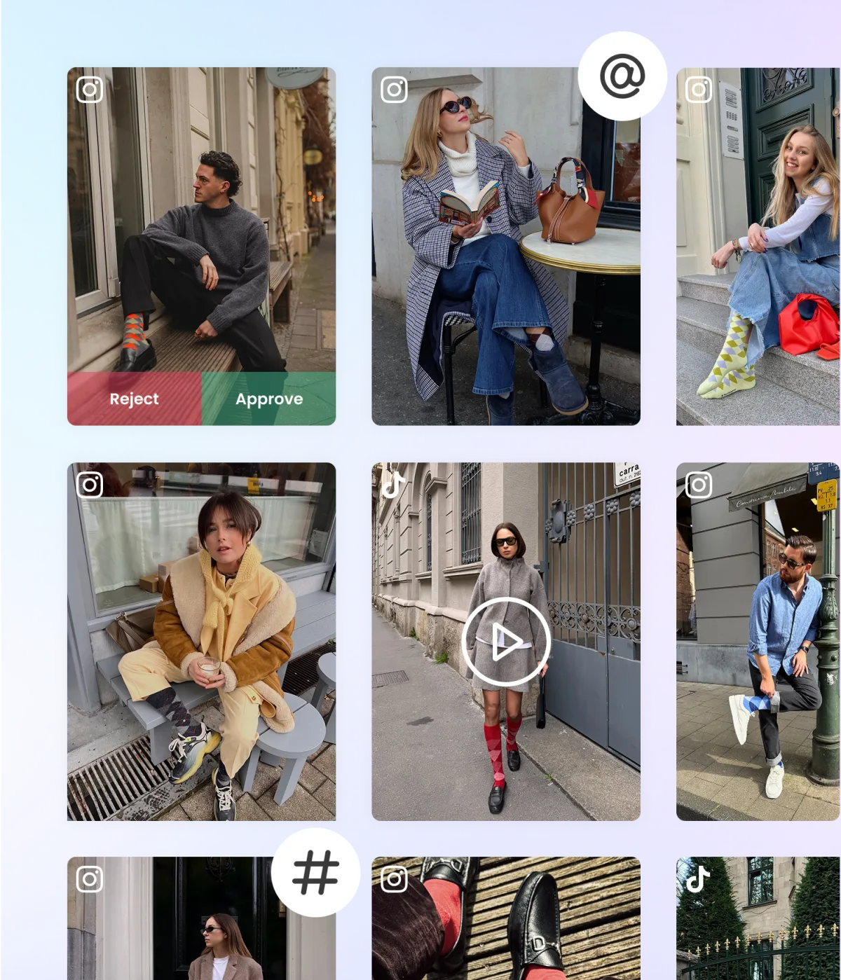UGC moderation grid with approve and reject actions